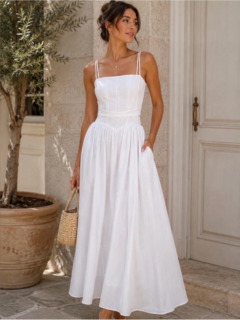 COMMENSE White Maxi Dress